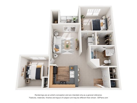 Floor plan for 2 beds, 1 bath, 1023 sqft